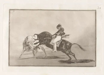 El mismo Ceballos montado sobre otro toro quiebra rejones en la plaza de Madrid, Tavola 24 da La tauromaquia