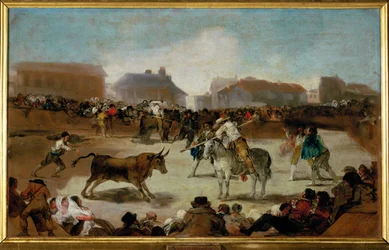 Corrida in un villaggio (dipinto su tela)