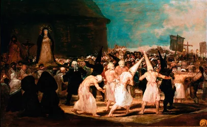 Processione di flagellanti in un villaggio