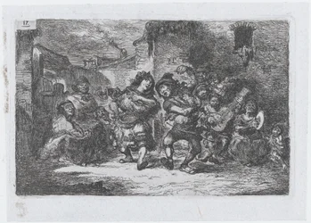 Tavola 17: musicisti di strada e figure danzanti, dalla serie di usanze e passatempi di..., 1850