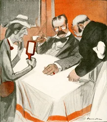 Una coppia inglese che lotta con il menu in un ristorante francese, 1903