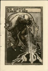 Illustrazione di Francisco Sancha Lengo - Foglio volante, circa 1915 - Guerra del 14-18, Germania Prussia, Argento, Belligeranti e simboli, Lingua spagnola, Stampa estera