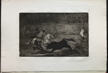 Corride: Un cavaliere spagnolo montato rompe lance corte con l