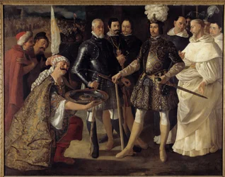 Reconquista: «La resa di Siviglia a Ferdinando III, re di Castiglia e León». I Mori consegnarono le chiavi della città al re di Castiglia il 22/12/1248. Dipinto di Francisco de Zurbarán (1598-1664), 1634. 157,5 x 208,2 cm. Collezione privata