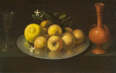 Natura morta con bicchiere, frutta e vaso, circa 1650