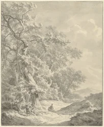 Paesaggio con escursionisti lungo il bosco