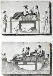 Affreschi di tombe etrusche, 1780 circa (incisione) (foto b/n)