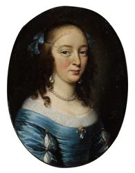 Ritratto di una signora elegante, a mezzo busto, in abito blu