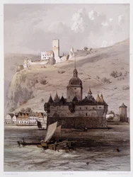 Castello a Pfalz, Germania. In "Il Reno monumentale e pittoresco". Litografie di Fourmais e Stroobant
