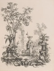 Giovane Cinese che Cammina, circondata dalle sue Pecore, ca.1740-50