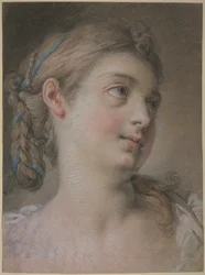 Testa di donna rivolta verso destra