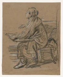 Giovane disegnatore () . Figura seduta con una cartella sulle ginocchia