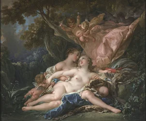 Giove sotto le spoglie di Diana e la ninfa Callisto