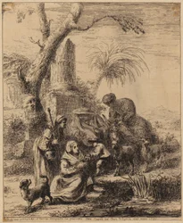 Donna seduta [Femme de Matsmey] accanto a una palma, illustrazione della serie "Diverses figures chinoises [...]"