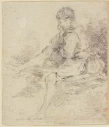 Ragazzino seduto con le gambe nude