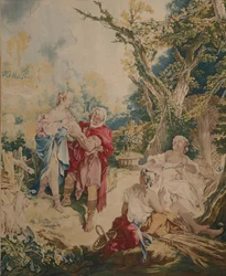 Arazzo che mostra Psiche e il cestaiolo