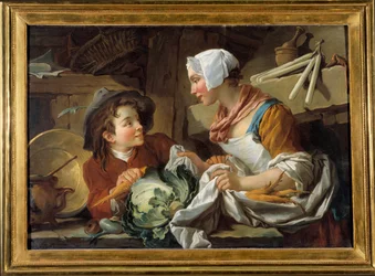 Il cuoco e un giovane. Dipinto di François Boucher (1703-1770) 1735. Museo di Sainte-Adresse