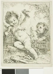 Due putti con un uccello