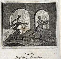 Dafni e Alcimadura. Favole di Jean de La Fontaine (1621-95). Illustrazione di François Chauveau (1613-1676). Edizione del 1728.