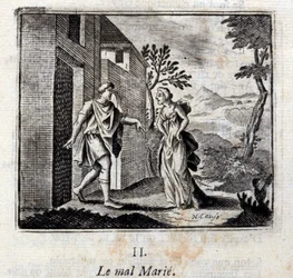 Il male si sposa. Favole di Jean de La Fontaine (1621-95). Illustrazione di François Chauveau (1613-1676). Edizione del 1728.