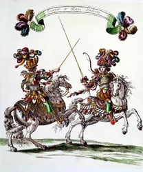 Ecuyer indiano e paggio durante il carosello dato da Re Luigi XIV nel 1662 alle Tuileries per celebrare la nascita del Delfino
