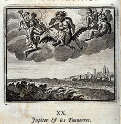 Giove e i tuoni. Favole di Jean de La Fontaine. Illustrazione di François Chauveau. Edizione del 1728.