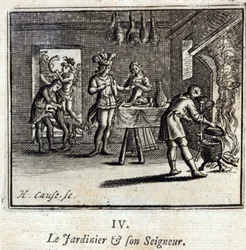 Il giardiniere e il suo signore. Favole di Jean de La Fontaine. Illustrazione di François Chauveau. Edizione del 1728