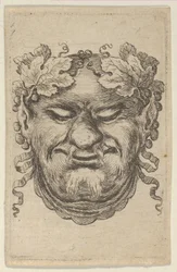 Maschera di Bacco con una Corona di Foglie di Vite e Nastro, da Divers Masques, ca. 1635-45