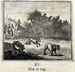 Niente di troppo. Favole di Jean de La Fontaine (1621-95). Illustrazione di François Chauveau (1613-1676). Edizione del 1728