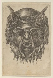 Maschera di satiro con una corona di alloro drappeggiata sulle corna, da Divers Masques, ca. 1635-45