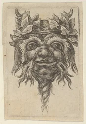 Maschera di satiro con barba a spirale e edera intorno a ogni corno, ca. 1635-45