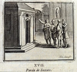 La parola di Socrate. Favole di Jean de La Fontaine. Illustrazione di François Chauveau. Edizione del 1728