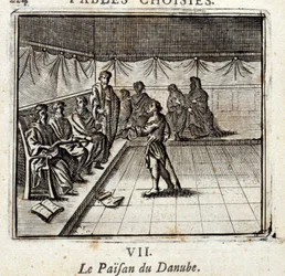 Il contadino del Danubio. Favole di Jean de La Fontaine (1621-95). Illustrazione di François Chauveau (1613-1676). Edizione del 1728