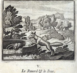 La volpe e il caprone. Favole di Jean de La Fontaine. Illustrazione di François Chauveau. Edizione del 1728