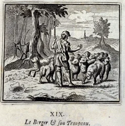 Il Pastore e il suo gregge. Favole di Jean de La Fontaine (1621-95). Illustrazione di François Chauveau (1613-1676). Edizione del 1728