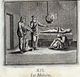 I dottori. Favole di Jean de La Fontaine. Illustrazione di François Chauveau. Edizione del 1728