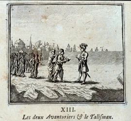 I due avventurieri e il talismano. Favole di Jean de La Fontaine (1621-95). Illustrazione di François Chauveau (1613-1676). Edizione del 1728