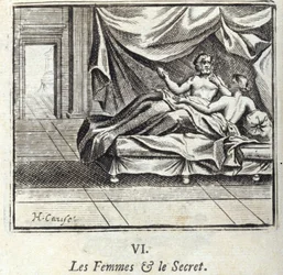 Le donne e il segreto. Favole di Jean de La Fontaine. Illustrazione di François Chauveau. Edizione del 1728.