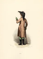 Uomo con cappotto color nocciola e monocolo