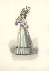 Donna con abito decorato con fiori, era di Maria Antonietta
