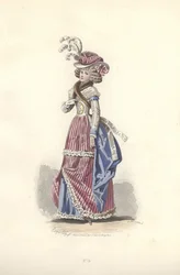 Donna in abito tricolore, epoca di Maria Antonietta