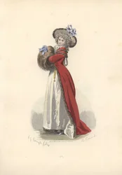 Donna con grande manicotto di pelliccia, epoca di Maria Antonietta