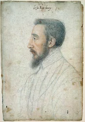Ritratto di Enrico II, Re di Francia (1519 - 1559), circa 1547. Disegno a sanguigna e pietra nera di Clouet Francois (1515-1572)