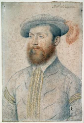 Ritratto di Jean Du Plessis, Signore della Bourgonniere (1525 - 1594). Disegno a sanguigna e pietra nera di Francois Clouet (1515-1572)