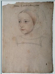 Ritratto di Margherita di Francia (1523-1574) bambina, figlia di Francesco I, Duchessa di Savoia Disegno con pietra nera, sangue arricchito con acquerello di François Clouet (1515-1572) XVI secolo Chantilly, Museo Condé