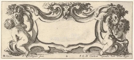 Tavola 2: un cartiglio con un bambino visto di spalle a sinistra e un bambino visto da..., ca. 1640-45