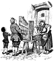 Illustrazione per il Romanzo Comico di Paul Scarron: Organista barbaro che suona in strada (incisione)