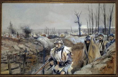 Prima Guerra Mondiale: Veduta di Souchez (Artois), una trincea il 18/12/1915