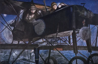 Con il servizio aereo francese, un bombardamento notturno da un biplano Voisin