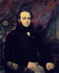 Ritratto del compositore francese Jacques Fromental Levy detto Halevy (1799-1862) con gli occhiali